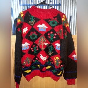 b.g. day Hand knitted 💯 Wool Sweater - Colorful Size Large